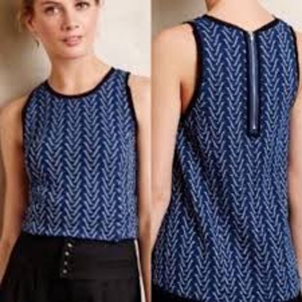 Anthropologie Postmark Sleeveless Tank Back Zip Sheer Raw Edge Detail Trim Sz M